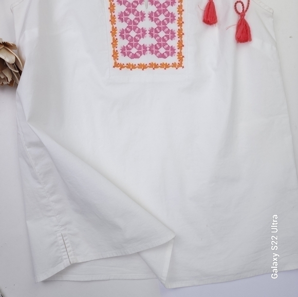 J. CREW White Pink Orange Embroidered Top Sz 2 - Picture 5 of 10
